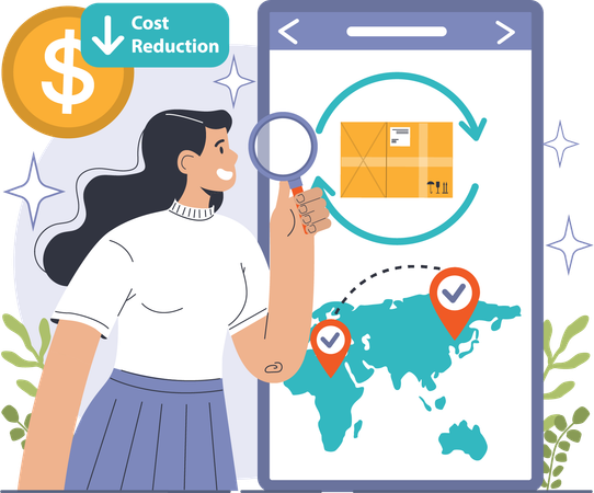 Girl finding parcel while doing cost reduction  Illustration