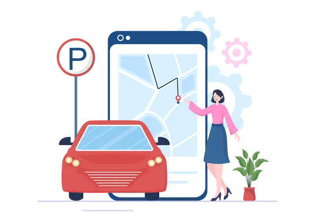 Girl finding parking slot  Illustration