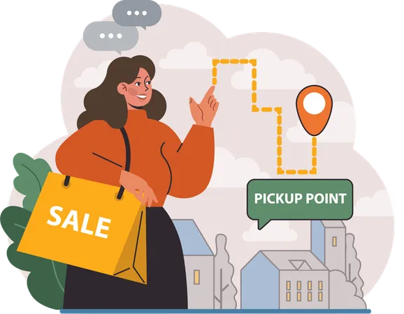 Girl finding pickup point  Illustration