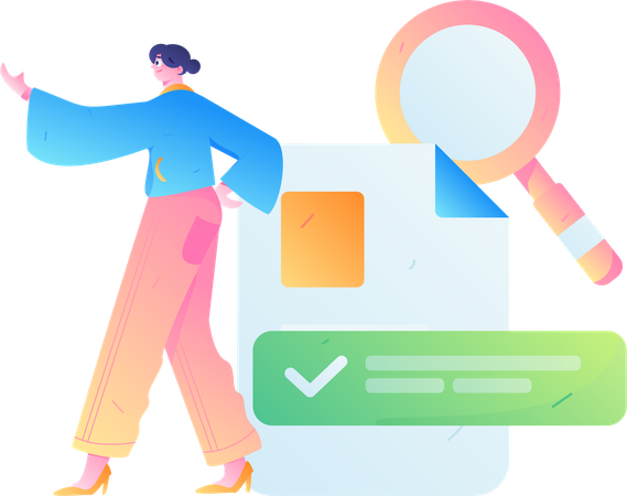 Girl finding report online  Illustration
