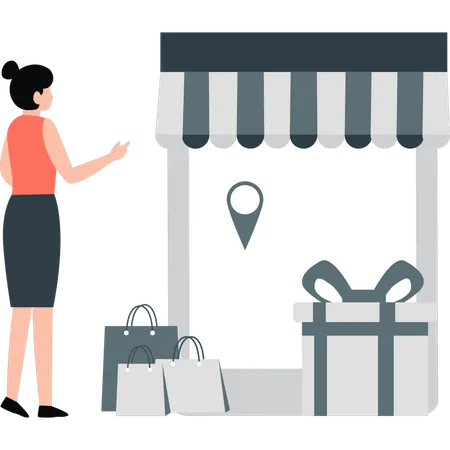 Girl finding retail shopping location  Illustration