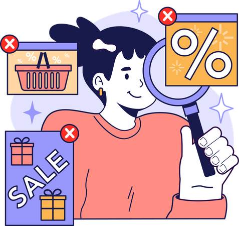 Girl finding shopping discount  Illustration