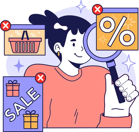 Girl finding shopping discount  Illustration