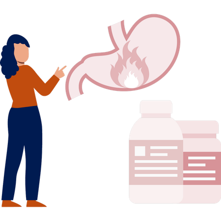 Girl  finding stomach acidity medicine  Illustration