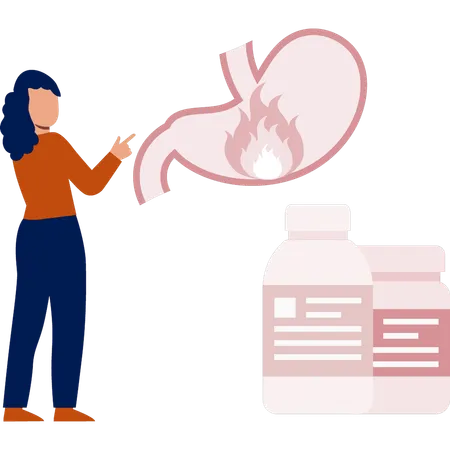 Girl  finding stomach acidity medicine  Illustration