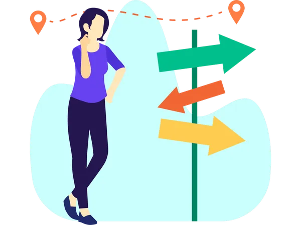 Girl finding Travel Direction  Illustration