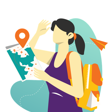 Girl finding travel location  Illustration