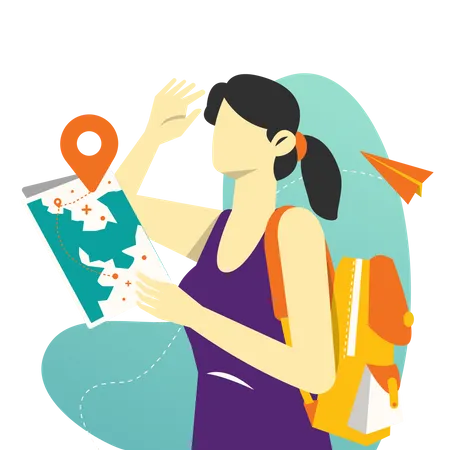 Girl finding travel location  Illustration