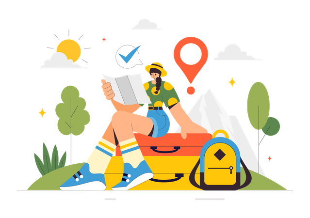 Girl finding travel location  Illustration