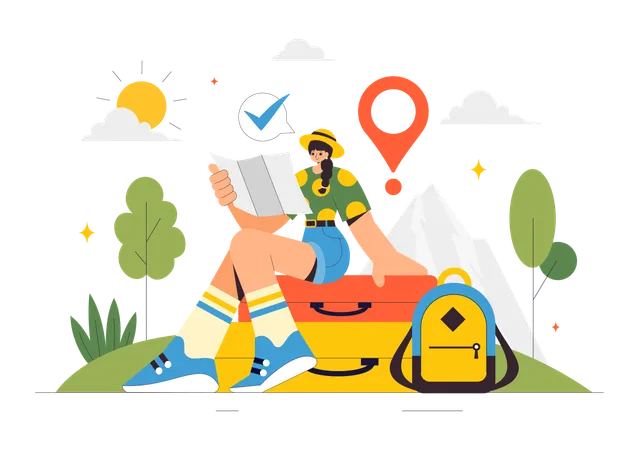 Girl finding travel location  Illustration