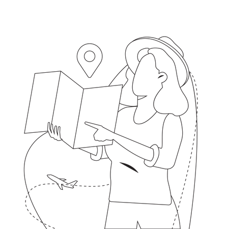 Girl finding travel location  Illustration