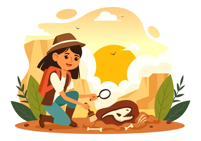 Fossil Vector Illustration Of Archaeologists Discovering Dinosaur Skeletons During Excavations Depicted In A Flat Cartoon Style Background Illustration