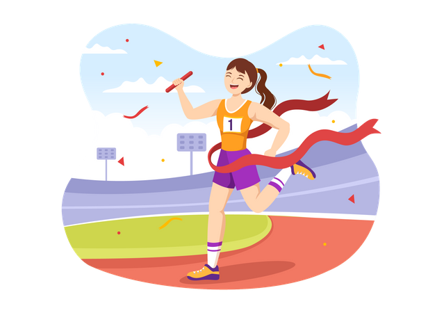 Girl finishing relay race Illustration