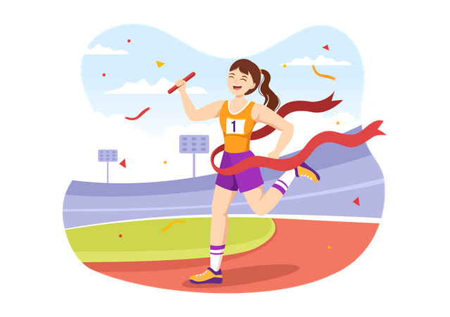 Girl finishing relay race  Illustration