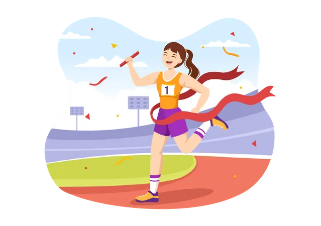 Girl finishing relay race  Illustration