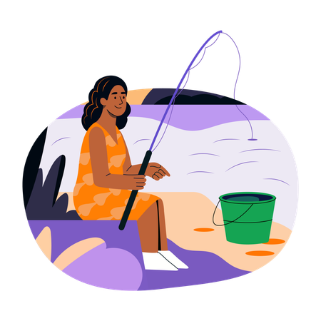 Girl Fishing  Illustration