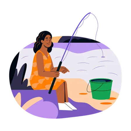 Girl Fishing  Illustration