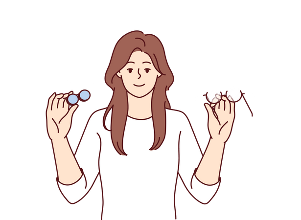 Girl fixing broken glasses  イラスト