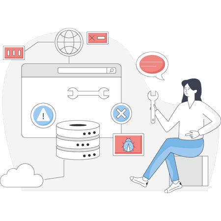 Girl  fixing error  Illustration
