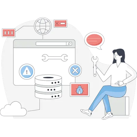 Girl  fixing error  Illustration