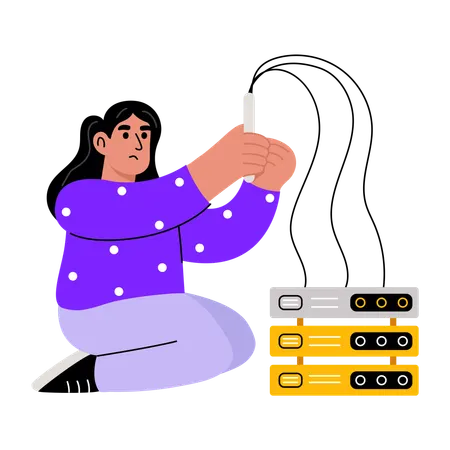 Girl fixing online server  Illustration