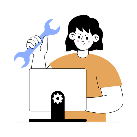 Girl fixing technical issue  Illustration
