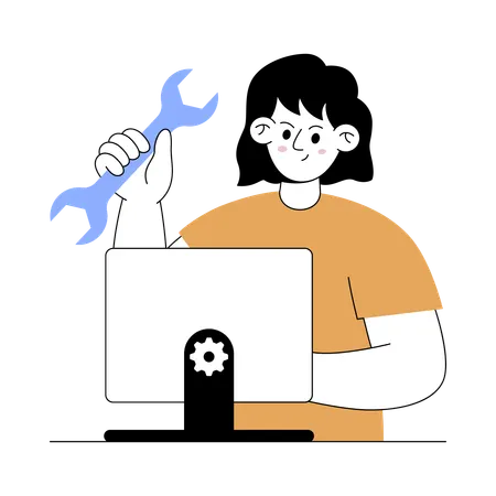 Girl fixing technical issue  Illustration