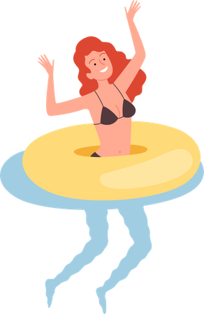Girl Floating In Swimming with Ring Illustration