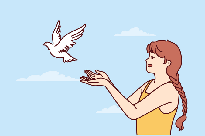 Girl flying dove  Illustration