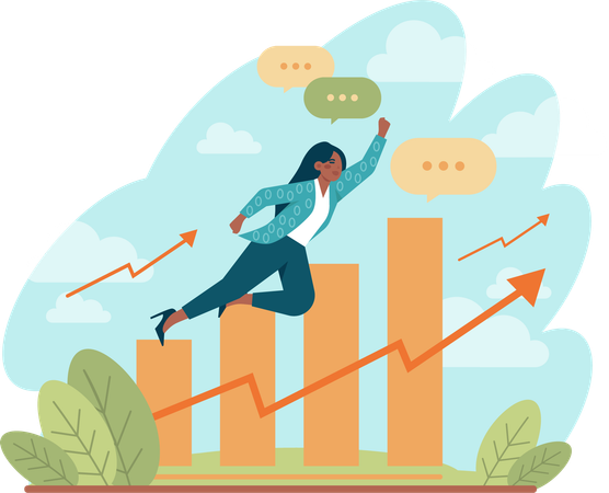 Girl flying in air for business growth  Illustration