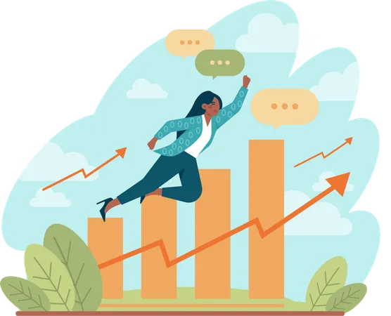 Girl flying in air for business growth  Illustration