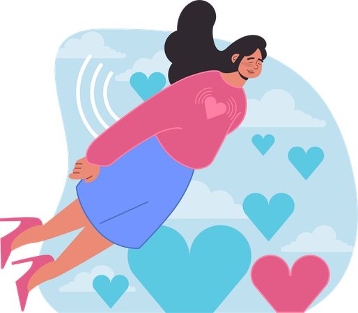 Girl flying in air with love  Illustration