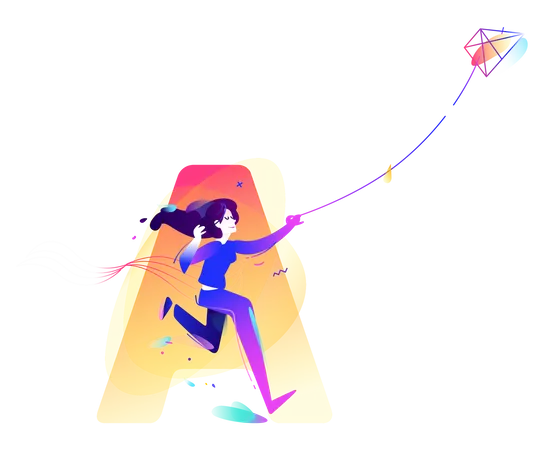 Girl Flying Kite Illustration