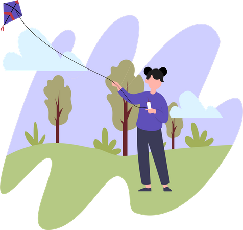 Girl flying kite Illustration