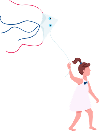 Girl flying kite at park  Illustration