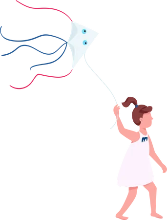 Girl flying kite at park  Illustration