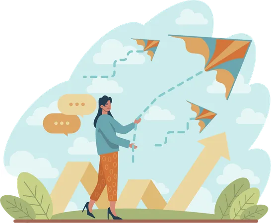 Girl flying kite for career growth  Illustration