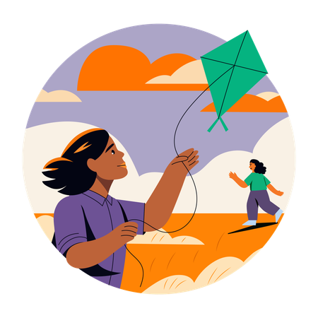 Girl Flying kite  Illustration