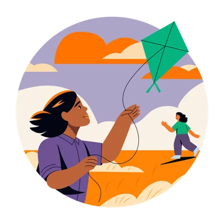 Girl Flying kite  Illustration