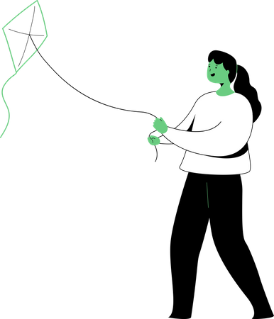 Girl flying kite  イラスト