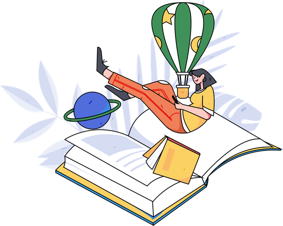 Girl flying with book  Illustration