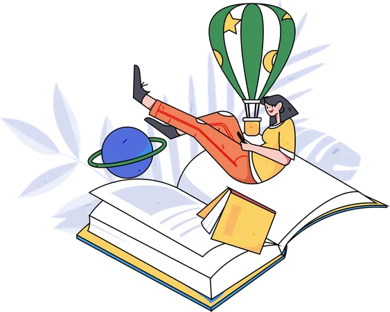 Girl flying with book  Illustration