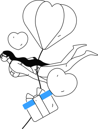 Girl flying with valentine gift  Illustration