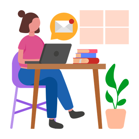 Girl following Morning Email Checking Habit  Illustration