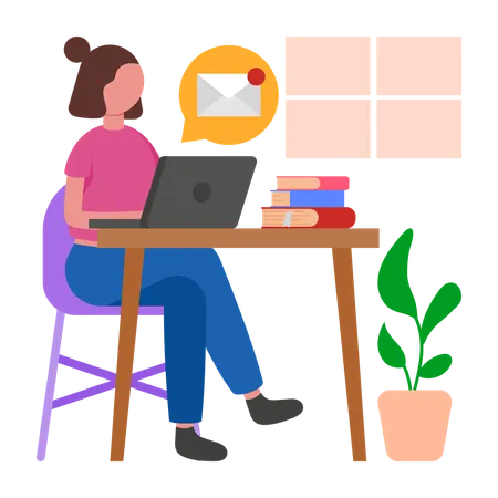 Girl following Morning Email Checking Habit  Illustration