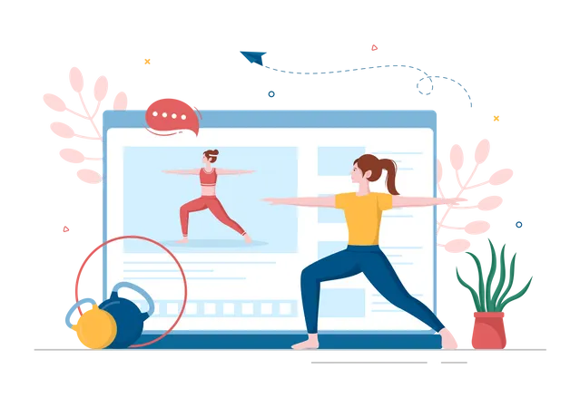 Girl following online gym instructor  Illustration