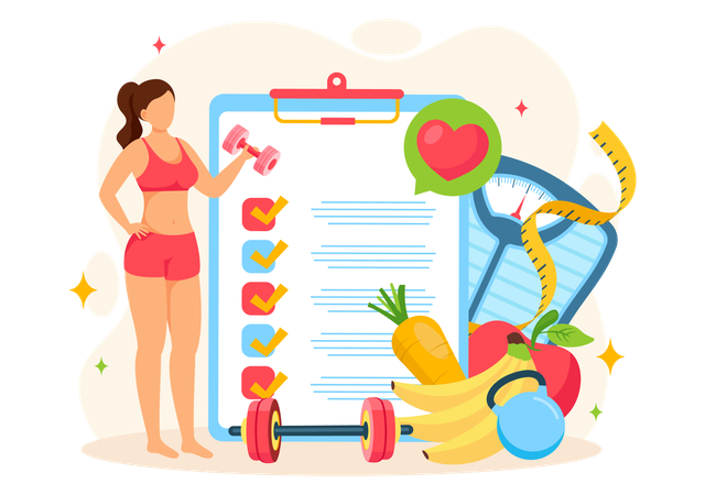 Girl follows her diet plan  Illustration