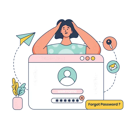 Girl forgot social media handle password  Illustration