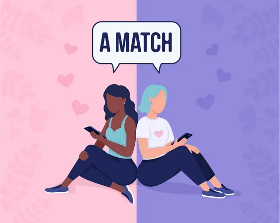 Girl found perfect partner online Illustration