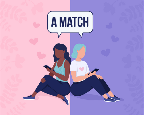 Girl found perfect partner online  Illustration